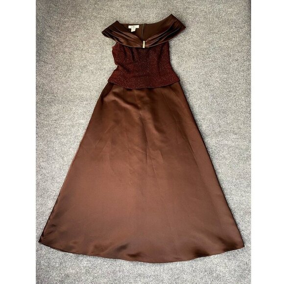 Patra Dress Womens 6 Brown Glitter Formal Gown Prom Satin Rhinestone Long - Picture 1 of 16